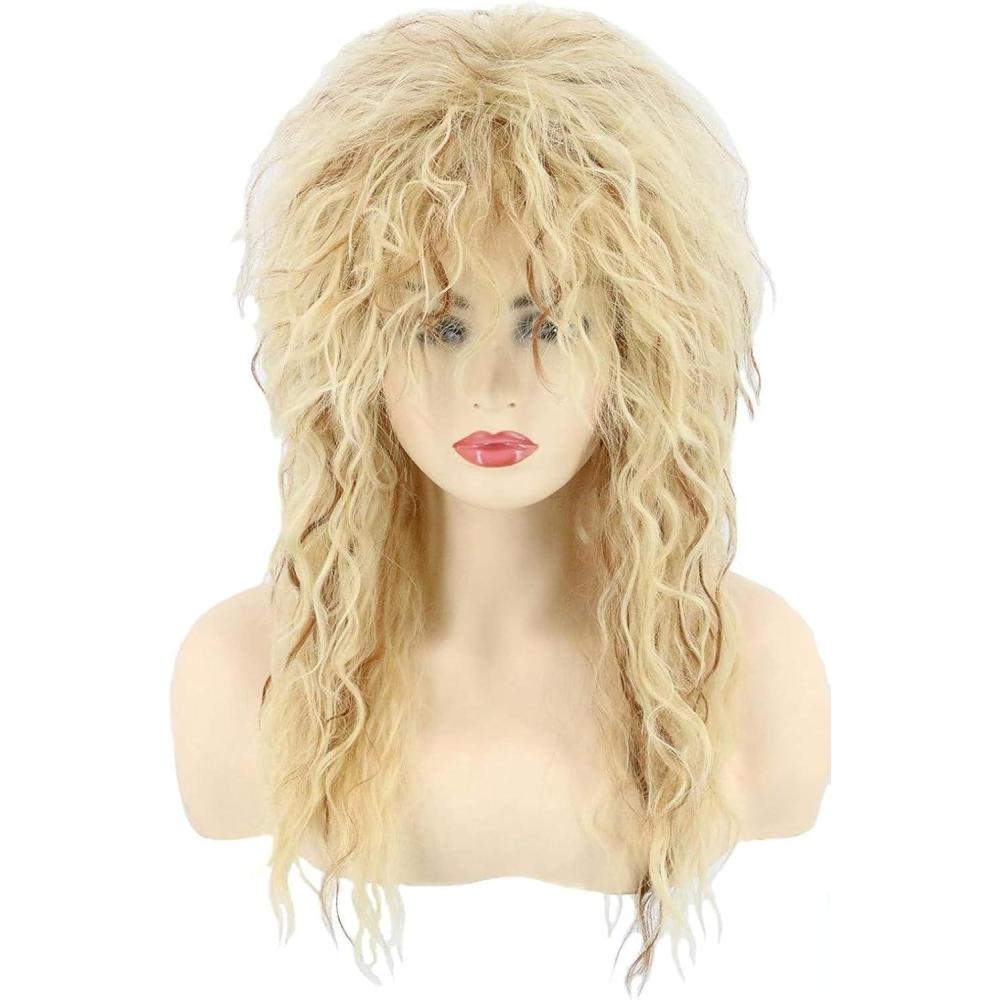 imageTopcosplay Perruque Homme des annes 80 des annes 70 Perruque nuque longue Proll mulet Perruque Punk Blonde pour Carnaval Halloween Marron Mlang BlancBlonde2