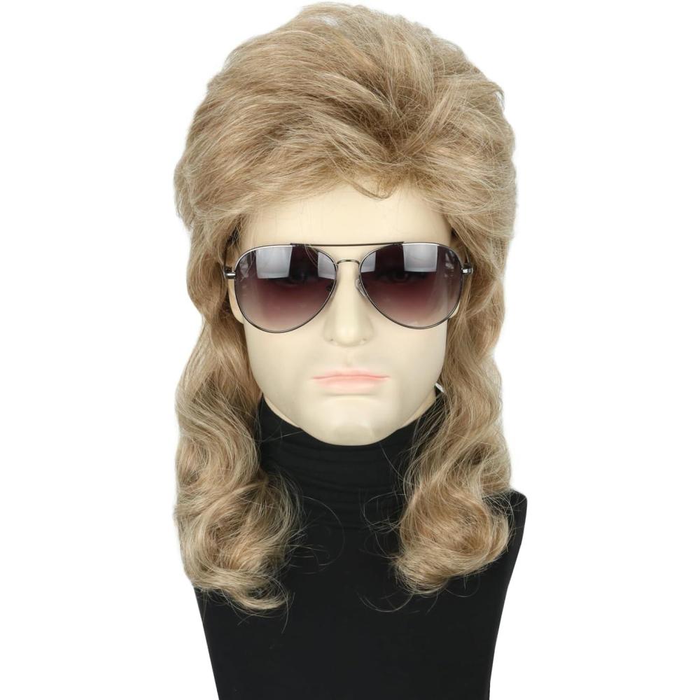 imageTopcosplay Perruque Homme des annes 80 des annes 70 Perruque nuque longue Proll mulet Perruque Punk Blonde pour Carnaval Halloween Marron Mlang Blancmarron clair