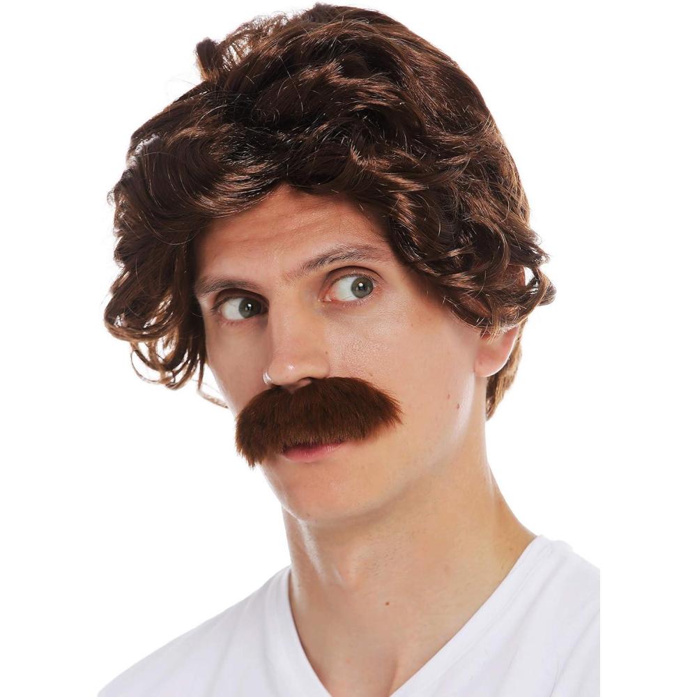 imageWIG ME UP 7090FR33A Perruque Carnaval Halloween Hommes Moustache annes 70 rtro Flic Policier Papi Brun Rouge