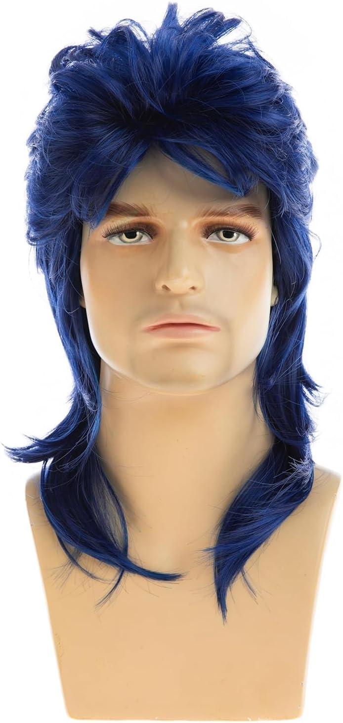 imagePerruque Mulet Homme Marron Boucl Annes 70 Annes 80 Cosplay Costume Halloween Perruque Rtro Disco Punk Rocker PerruquesBleu