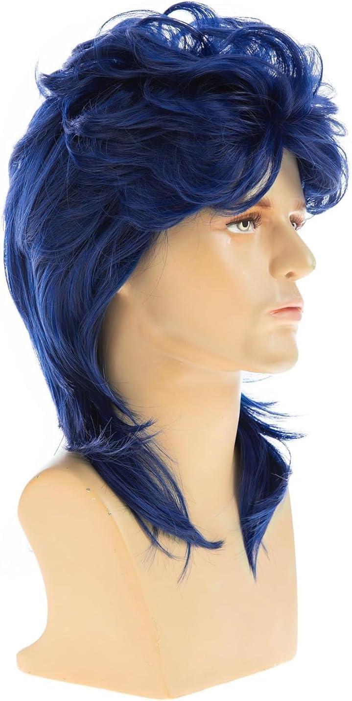 imagePerruque Mulet Homme Marron Boucl Annes 70 Annes 80 Cosplay Costume Halloween Perruque Rtro Disco Punk Rocker PerruquesBleu