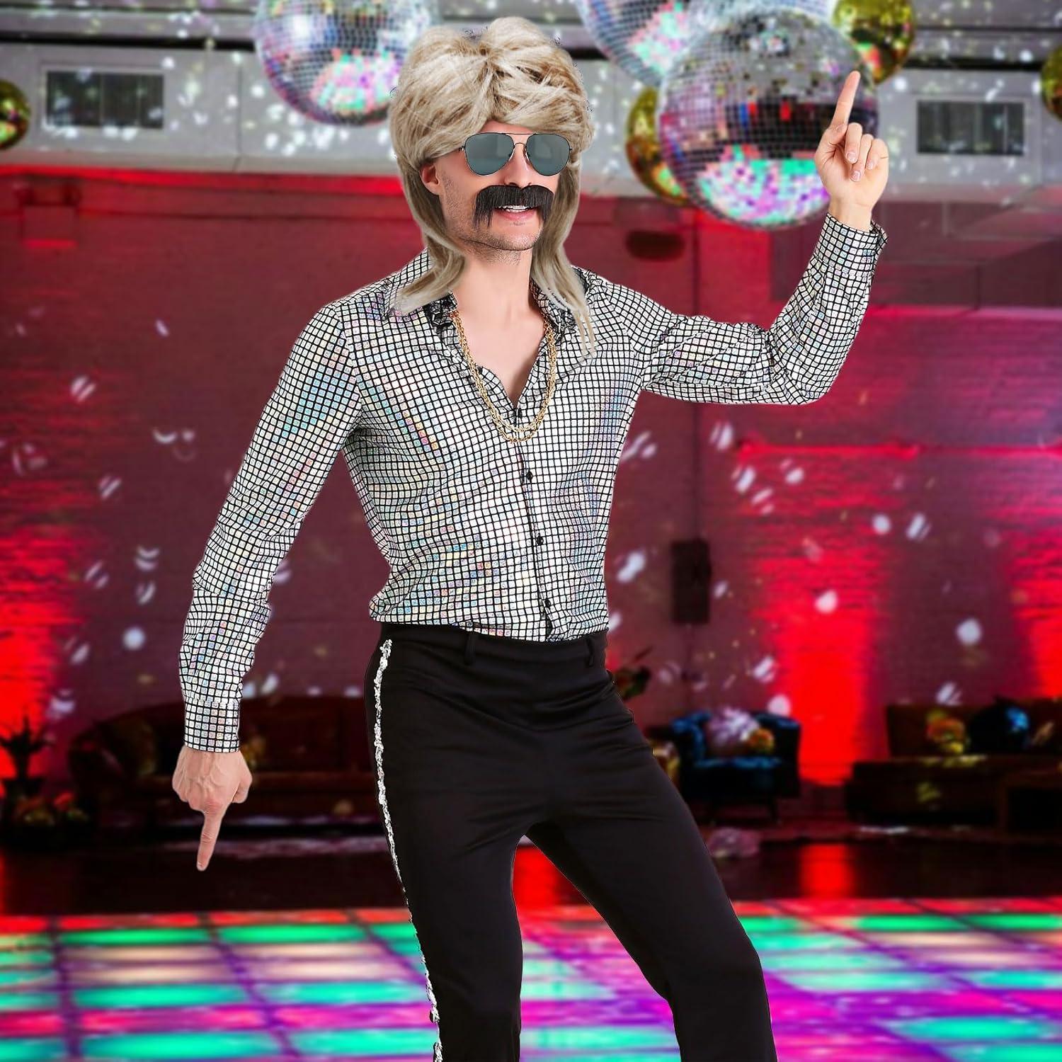imagePerruque Mulet Homme des Annes 80 Perruque Disco Longue Perruque Blonde Perruque Hommes Blonde Mulet Disco Punk Rocker Perruques Perruque Cosplay Halloween Costume Fte 2 Pcs2 Pcs