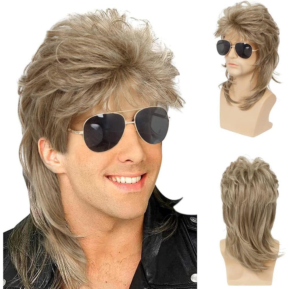 imagePerruque Mulet Homme Marron Boucl Annes 70 Annes 80 Cosplay Costume Halloween Perruque Rtro Disco Punk Rocker PerruquesBlonde