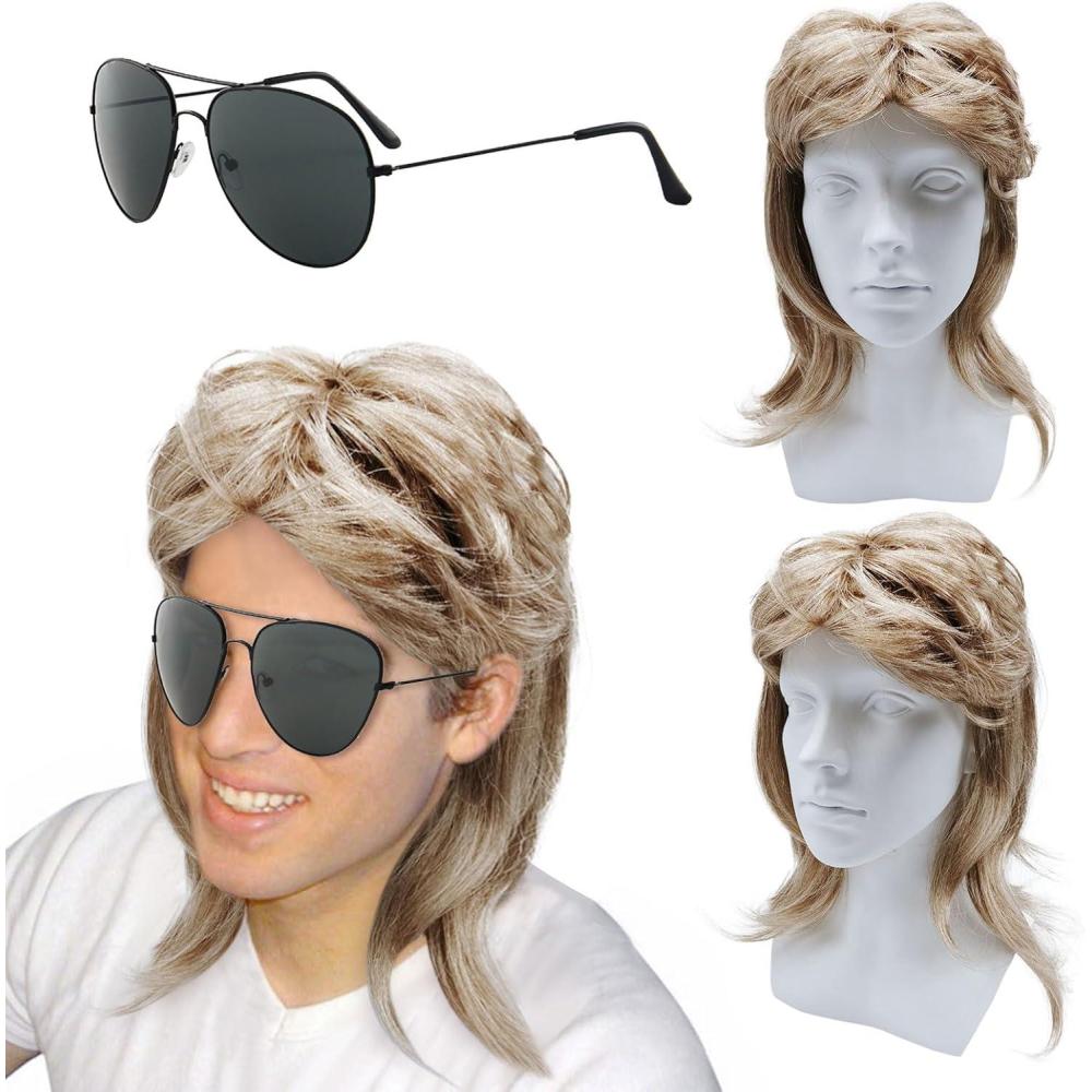imagePerruque Mulet Homme des Annes 80 Perruque Disco Longue Perruque Blonde Perruque Hommes Blonde Mulet Disco Punk Rocker Perruques Perruque Cosplay Halloween Costume Fte 2 Pcs2 Pcs
