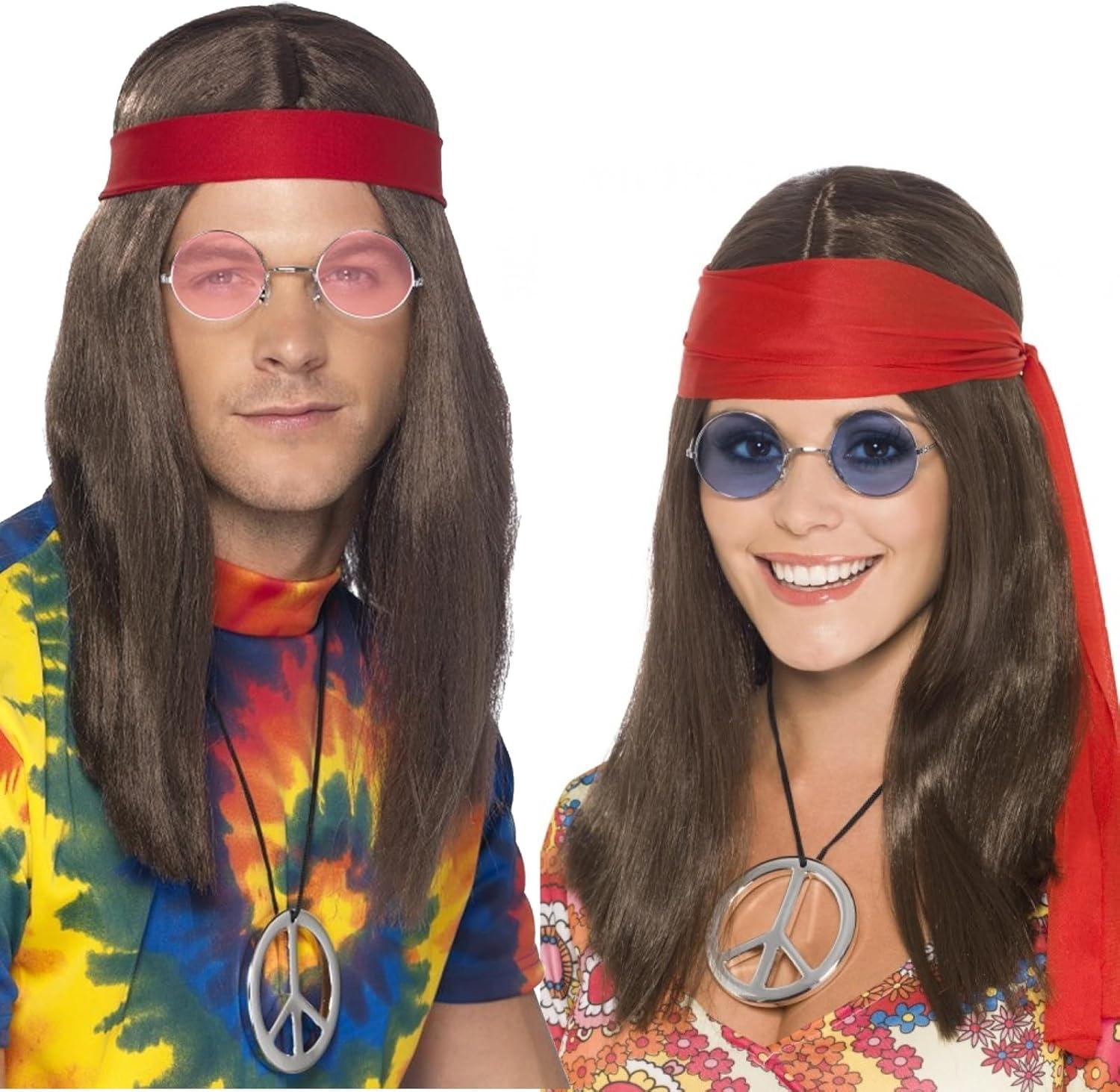 imageDeguisement Hippie Deguisement Hippie Costume Hippie Femme Homme Deguisement Annees 80 70 60s Perruque Homme Accessoires Hippie pour Halloween Decoration Annees 70 Dguisement Hippie