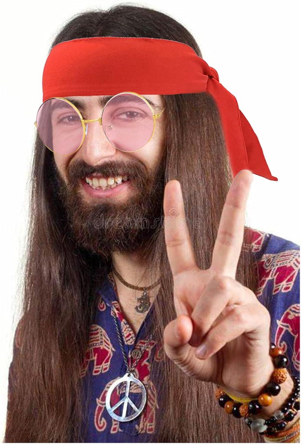 imageDeguisement Hippie Deguisement Hippie Costume Hippie Femme Homme Deguisement Annees 80 70 60s Perruque Homme Accessoires Hippie pour Halloween Decoration Annees 70 Dguisement Hippie