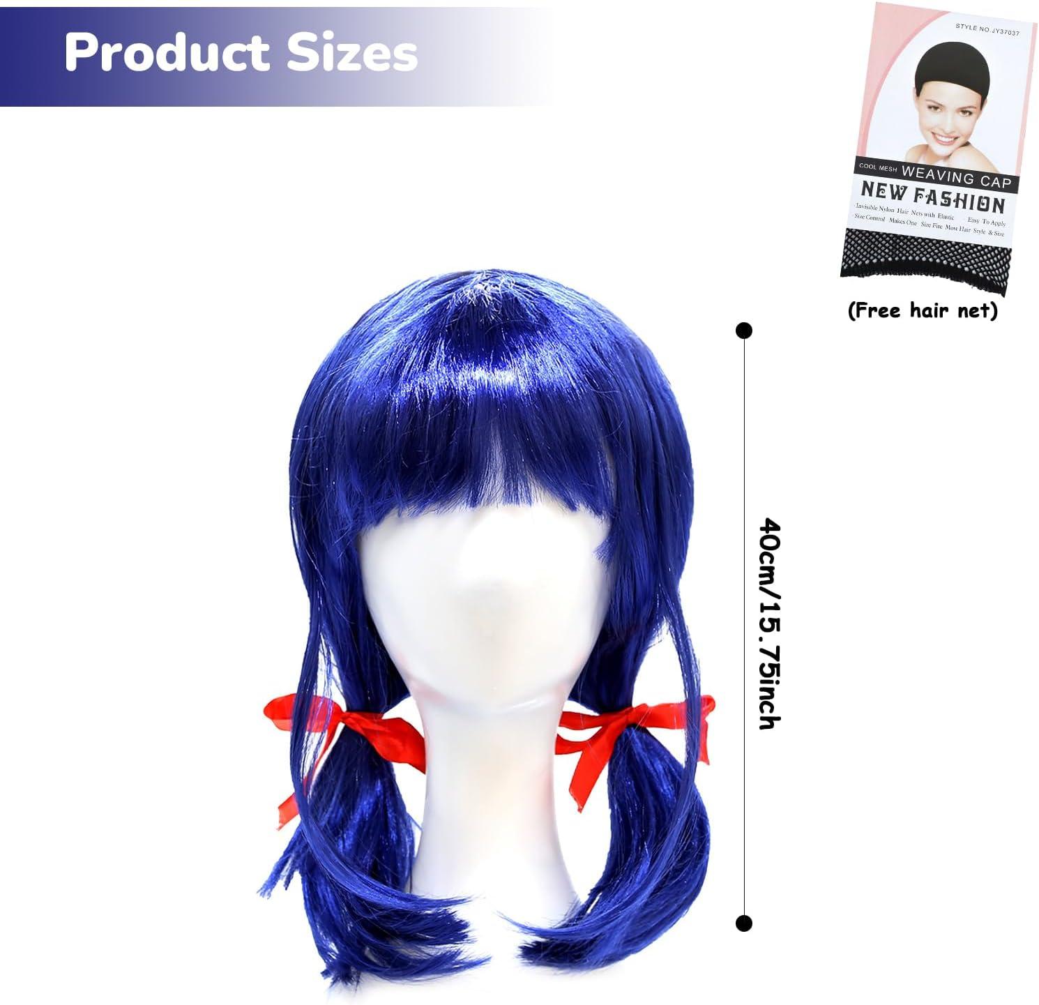 imagePerruque Ladybug Enfants Courte Cosplay Bleue Ladybird Filles avec Rubans Rouges Perruque en Fibre Synthtique Costume Carnaval Mascarade