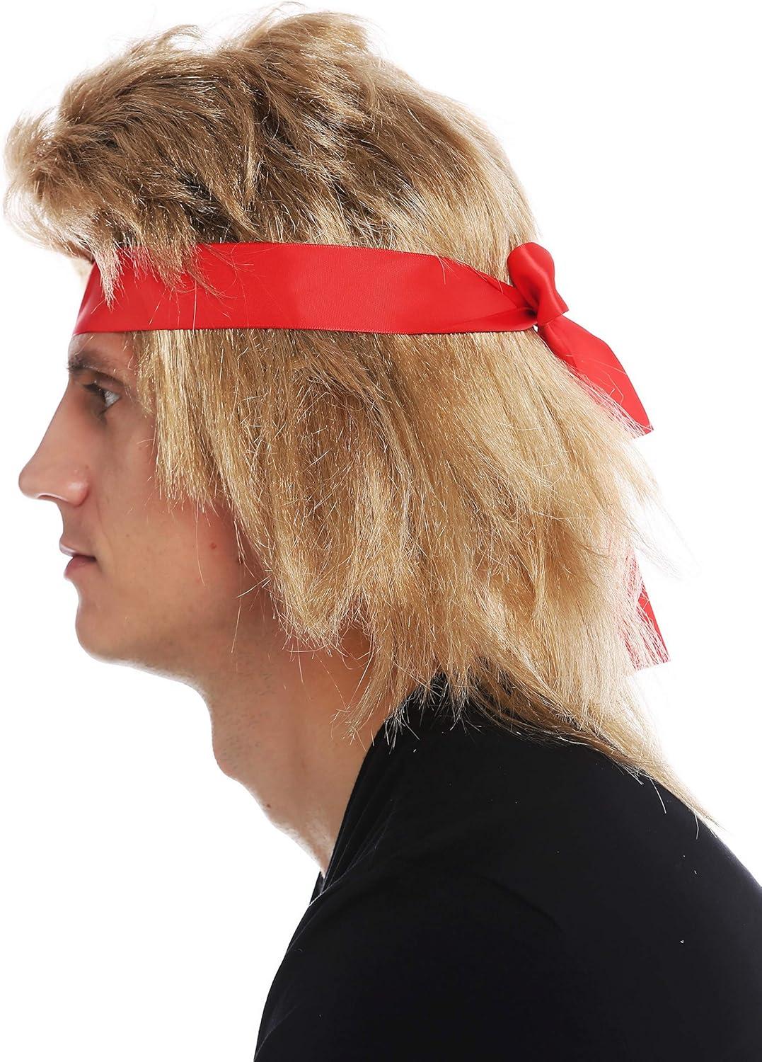 imageWIG ME UP SARL002FR702 Perruque Halloween Carnaval Hommes Longue Blond mulet Bandeau annes 80 Star daction Wrestler