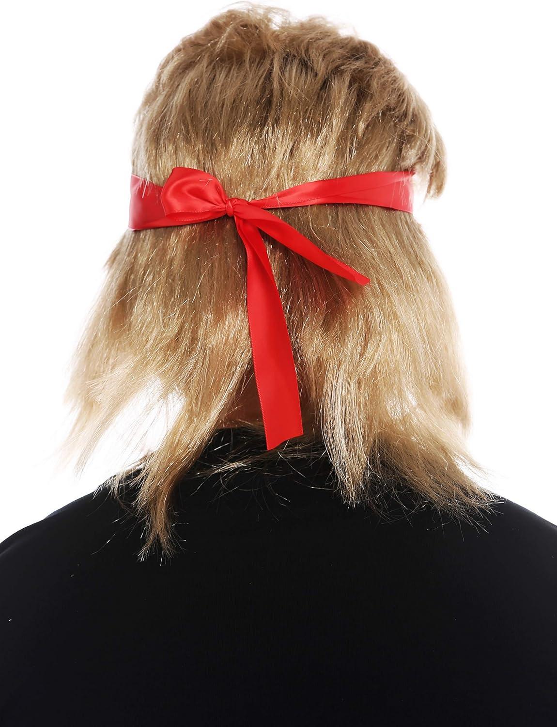 imageWIG ME UP SARL002FR702 Perruque Halloween Carnaval Hommes Longue Blond mulet Bandeau annes 80 Star daction Wrestler