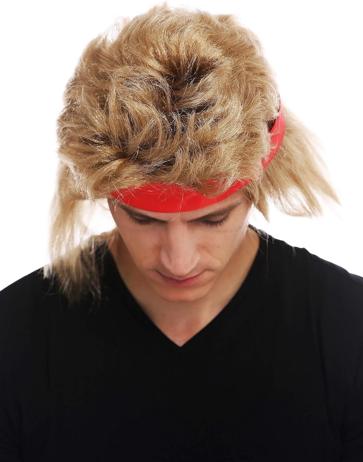imageWIG ME UP SARL002FR702 Perruque Halloween Carnaval Hommes Longue Blond mulet Bandeau annes 80 Star daction Wrestler