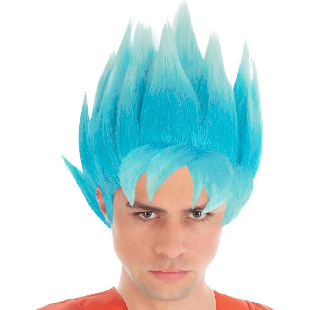 imageChaks Perruque Goku Super Saiyajin Dieu pour enfants accessoire officiel du costume Dragon Ball Anime pour carnaval et HalloweenAdulte