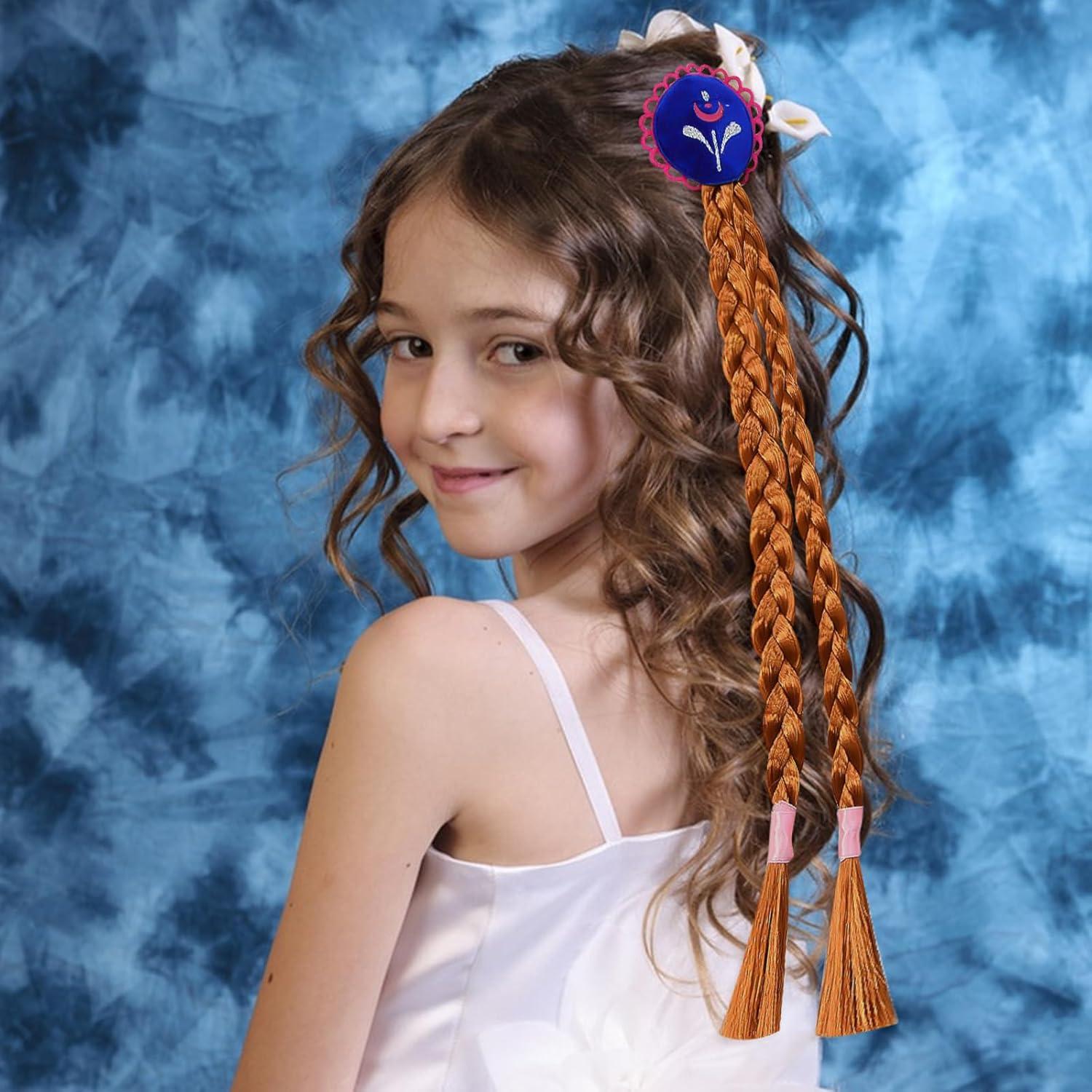 imagePerruque Princesse Enfant 2 PCS Princess Long Perruque Perruques Dguisement Fille Tresses Cheveux Extensions Accessoires de Costumes pour Halloween Carnaval Cosplay Soires Thme AC