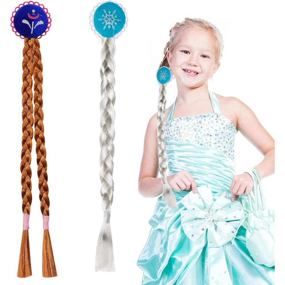 imagePerruque Princesse Enfant 2 PCS Princess Long Perruque Perruques Dguisement Fille Tresses Cheveux Extensions Accessoires de Costumes pour Halloween Carnaval Cosplay Soires Thme AC
