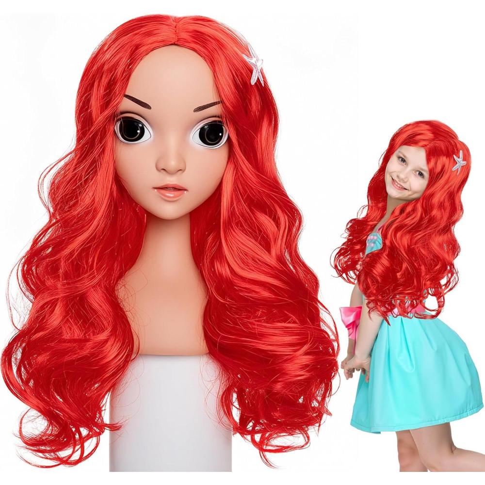 imagePrincesse Perruques Perruque Rouge Femme Princesse Accessoires Perruques Princesses Perruque Enfants Perruquess Raiponce pour Filles et Enfants pour Carnaval Haloween Fte