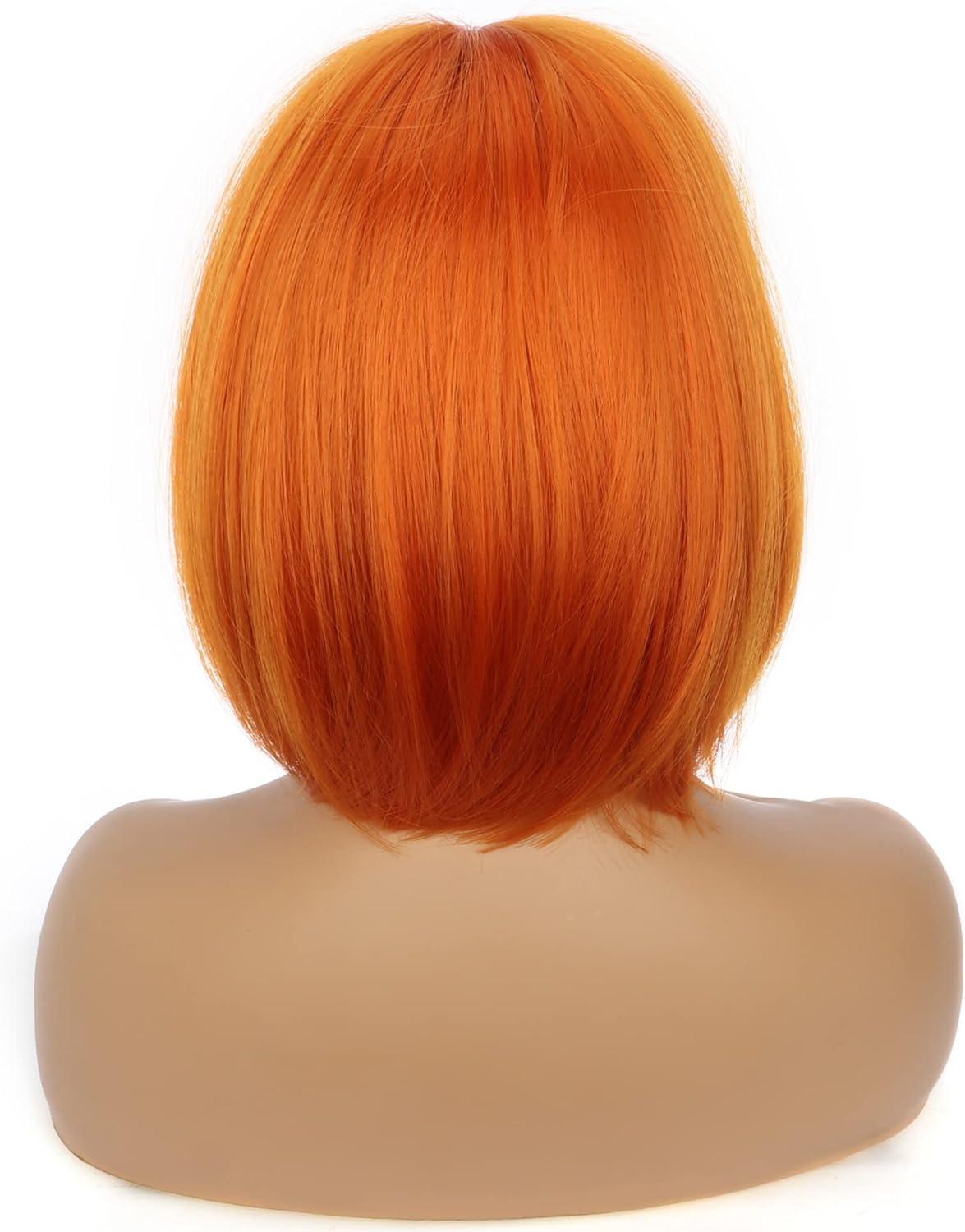 imageColorfulpanda Courte Perruque Femme Orange 14 Pouces Synthtique Perruque Bob avec Frange Naturelle Perruques pour Femme Cosplay Wig with BangsAuburn Rouge Couleurauburn