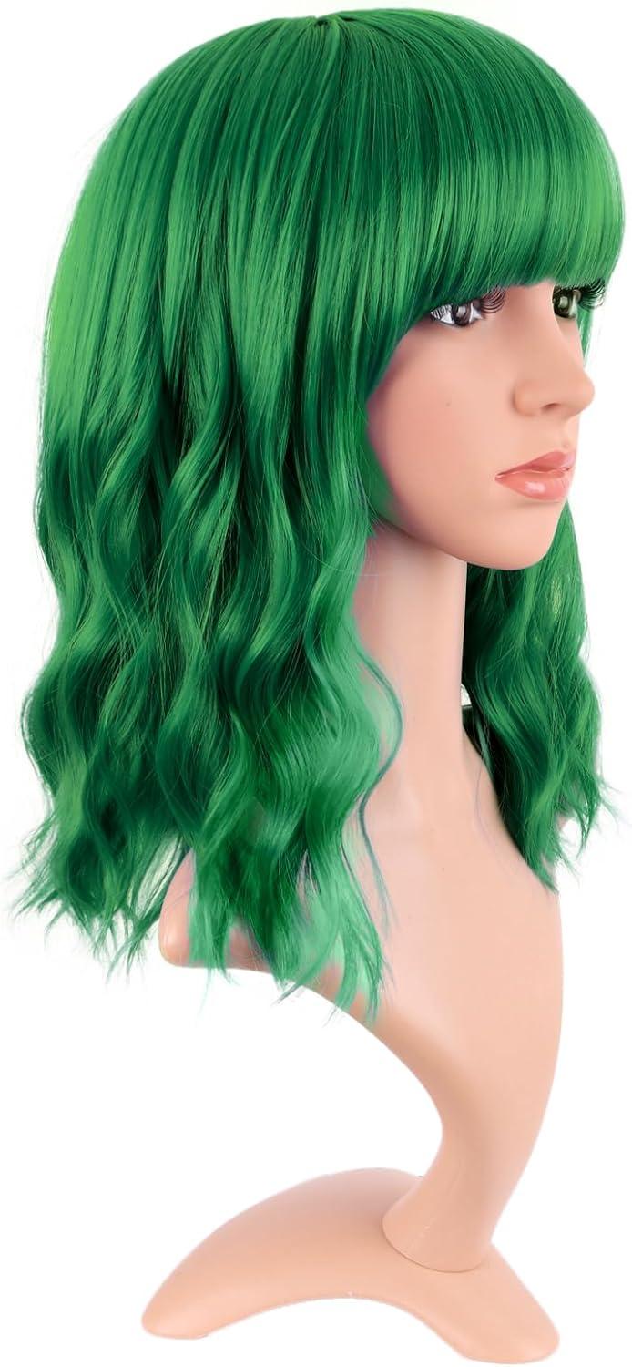 imageMapofBeauty 14 Pouces35 cm Court Wavy Avec Frange Shoulder Longueur Boucl Flat Bang Cheveux Synthtique Bob Perruque BleuHerbe Vert