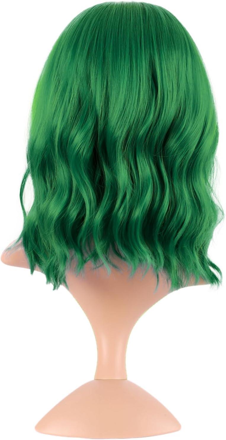imageMapofBeauty 14 Pouces35 cm Court Wavy Avec Frange Shoulder Longueur Boucl Flat Bang Cheveux Synthtique Bob Perruque BleuHerbe Vert