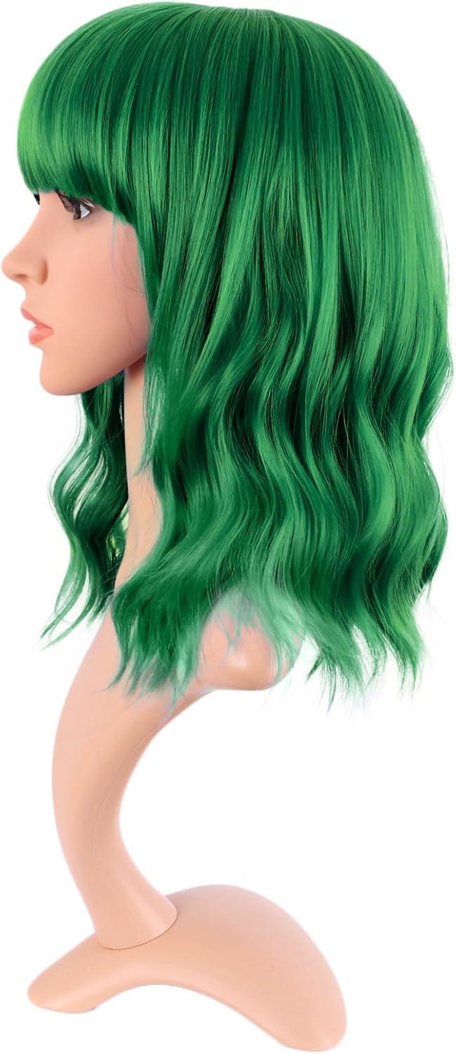 imageMapofBeauty 14 Pouces35 cm Court Wavy Avec Frange Shoulder Longueur Boucl Flat Bang Cheveux Synthtique Bob Perruque BleuHerbe Vert