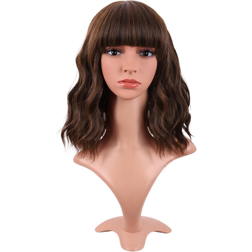 imageMapofBeauty 14 Pouces35 cm Court Wavy Avec Frange Shoulder Longueur Boucl Flat Bang Cheveux Synthtique Bob Perruque BleuBrun