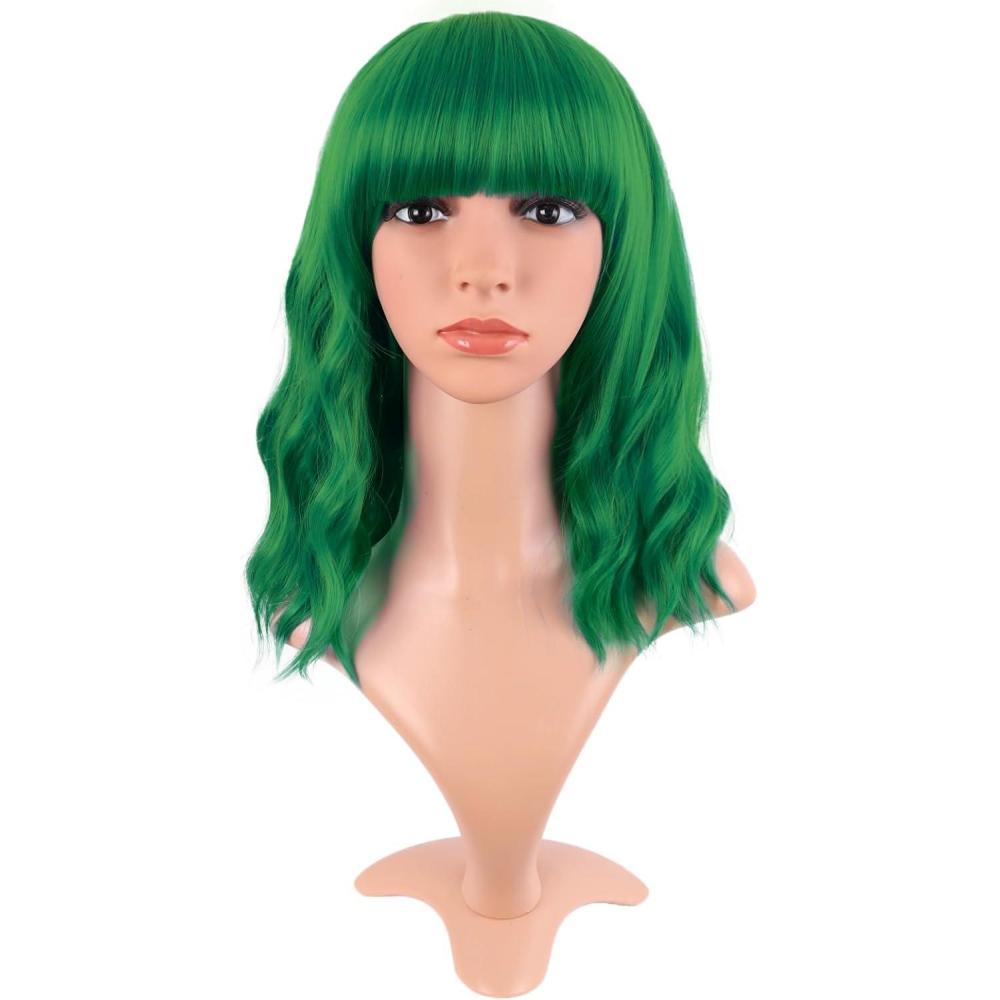 imageMapofBeauty 14 Pouces35 cm Court Wavy Avec Frange Shoulder Longueur Boucl Flat Bang Cheveux Synthtique Bob Perruque BleuHerbe Vert