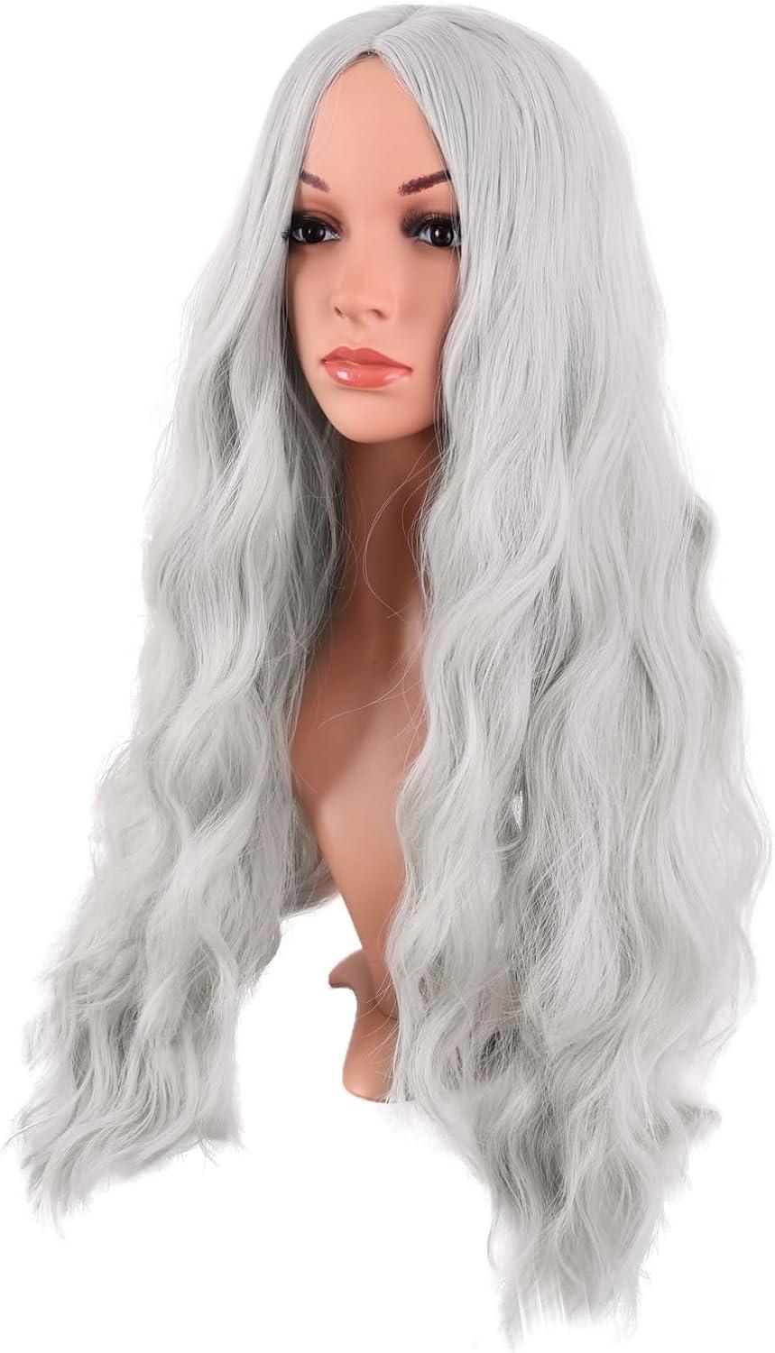imageMapofBeauty 28 Pouces70 cm Longue Wavy Middle Part Synthtique fibre Boucl Cheveux Remplacement Quotidiano Perruques OrrangeArgent