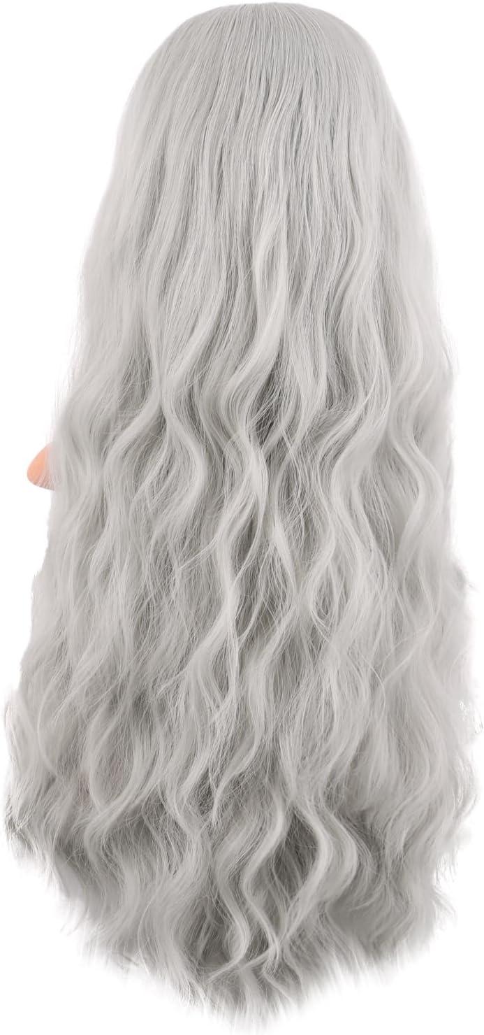 imageMapofBeauty 28 Pouces70 cm Longue Wavy Middle Part Synthtique fibre Boucl Cheveux Remplacement Quotidiano Perruques OrrangeArgent