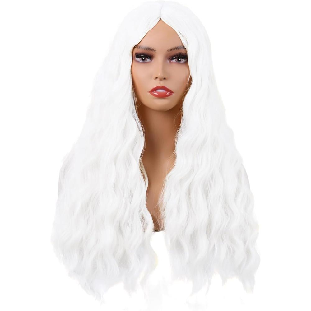 imageMapofBeauty 28 Pouces70 cm Longue Wavy Middle Part Synthtique fibre Boucl Cheveux Remplacement Quotidiano Perruques OrrangeBlanc
