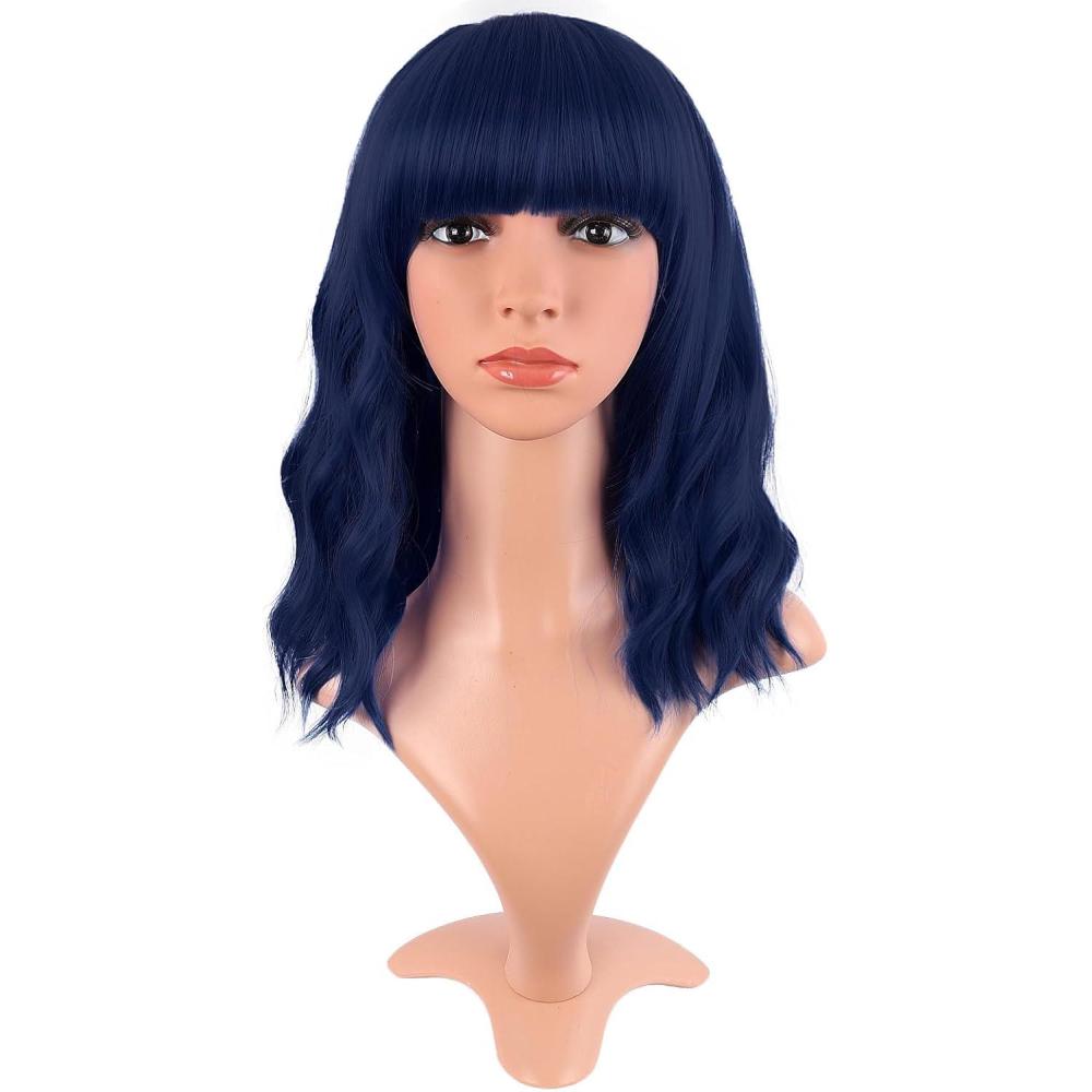 imageMapofBeauty 28 Pouces70 cm Longue Wavy Middle Part Synthtique fibre Boucl Cheveux Remplacement Quotidiano Perruques OrrangeMidnight Bleu