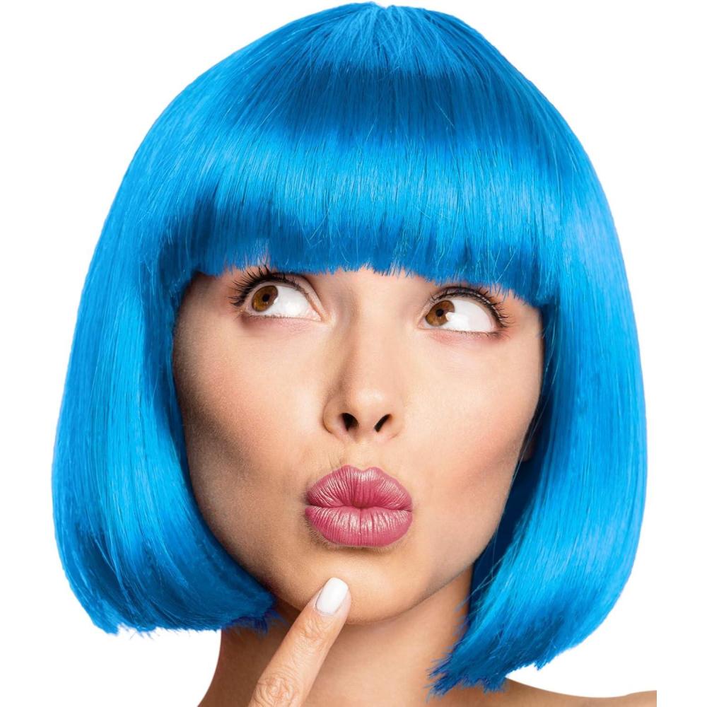 imagePerruque Bob Wig Cabaret Tte de groom Perruques Charleston pour le CarnavalMardi Gras ampamp Fte  thme  13 COULEURS BlancTurquoise