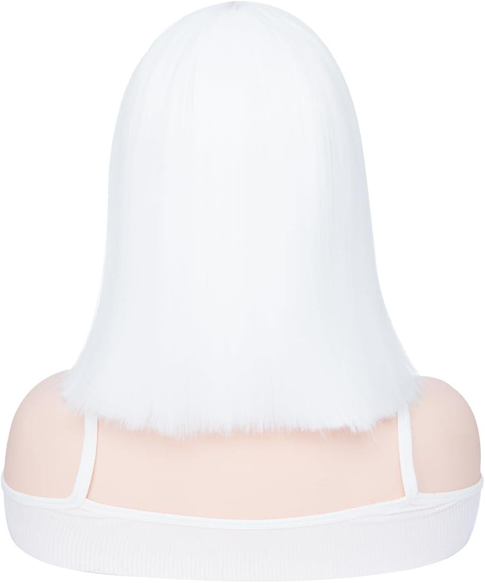 imagePerruque bob avec frange Blanche Cheveux synthtiques Longueur des paules Fte Cosplay Perruques ondules pour femmesBlanc