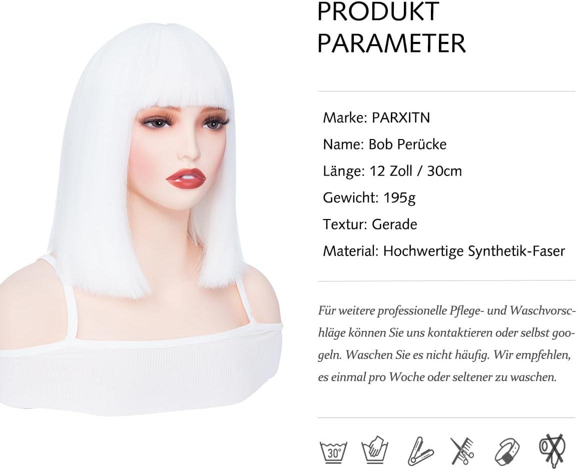 imagePerruque bob avec frange Blanche Cheveux synthtiques Longueur des paules Fte Cosplay Perruques ondules pour femmesBlanc