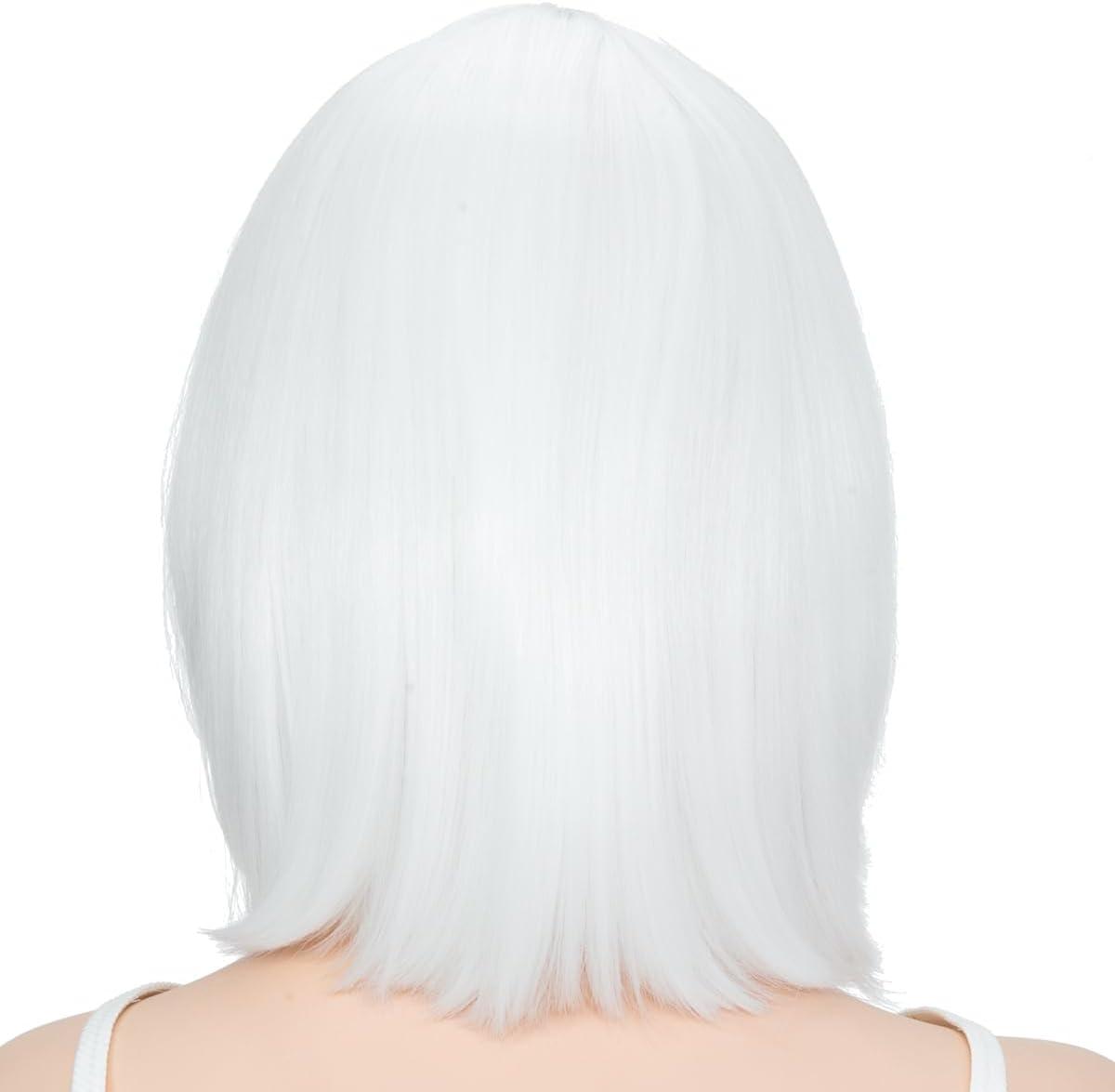 imagePerruque bob avec frange Blanche Cheveux synthtiques Longueur des paules Fte Cosplay Perruques ondules pour femmesBlanc