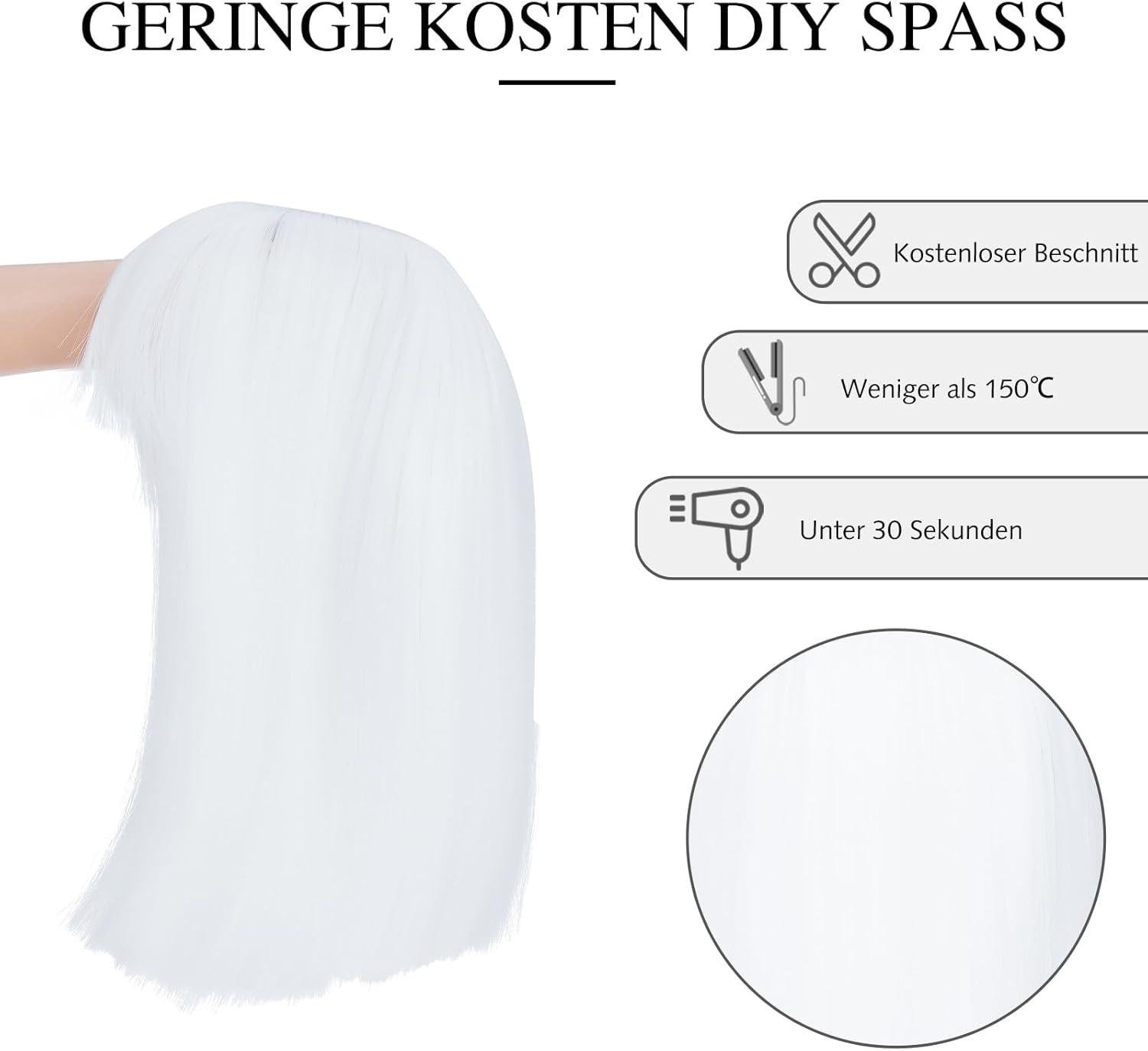 imagePerruque bob avec frange Blanche Cheveux synthtiques Longueur des paules Fte Cosplay Perruques ondules pour femmesBlanc