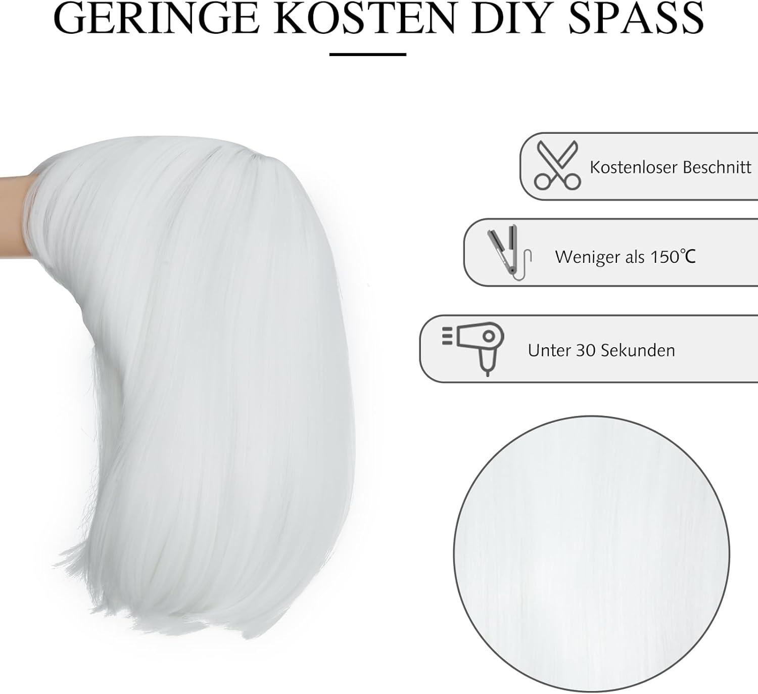 imagePerruque bob avec frange Blanche Cheveux synthtiques Longueur des paules Fte Cosplay Perruques ondules pour femmesBlanc