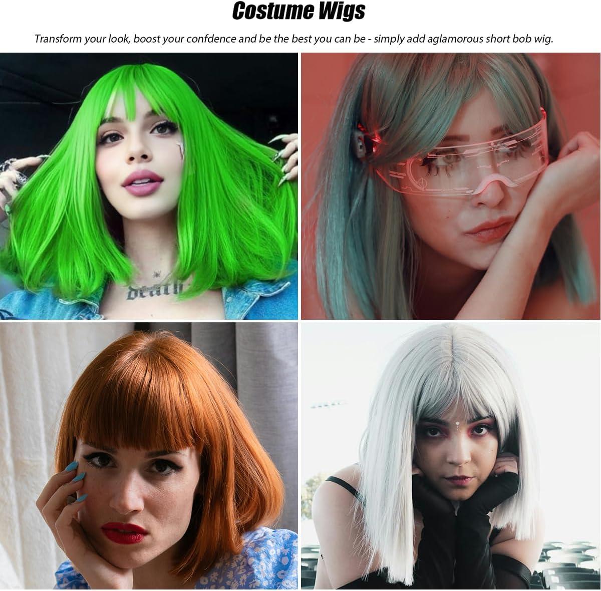 imagePerruque bob avec frange Blanche Cheveux synthtiques Longueur des paules Fte Cosplay Perruques ondules pour femmesBlanc