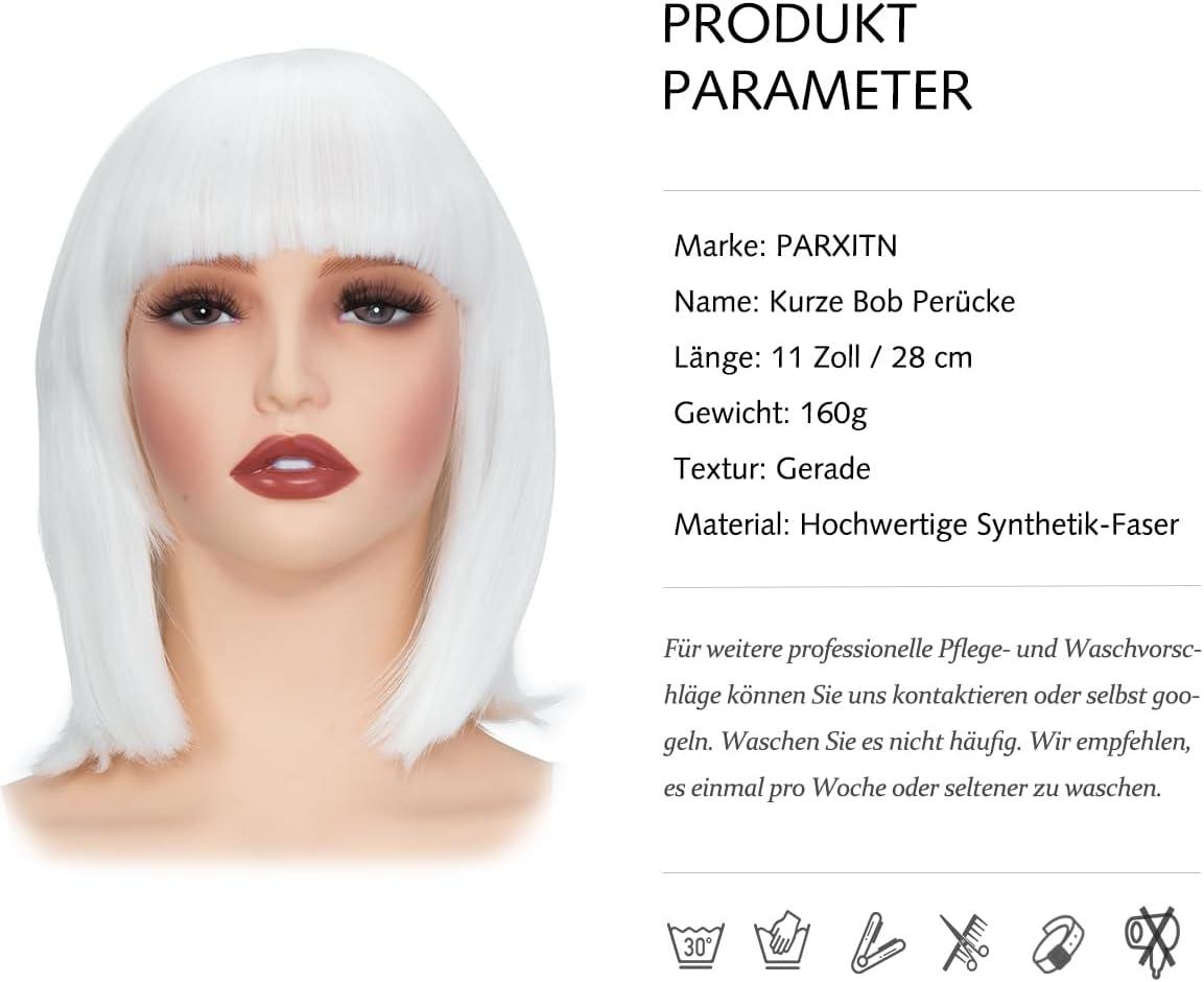 imagePerruque bob avec frange Blanche Cheveux synthtiques Longueur des paules Fte Cosplay Perruques ondules pour femmesBlanc