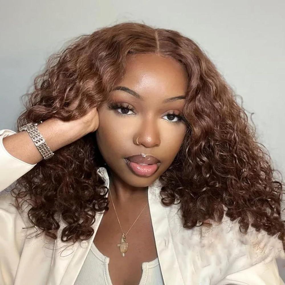 imagePerruque Femme Naturelle Lace Bob 4x4 Perruque Sans Colle Prcut Cheveux Humains Glueless Bob Wig Pre Plucked Deep Curly Lace Bob Wear to Go Perruques 10 Pouces4Deep Wave