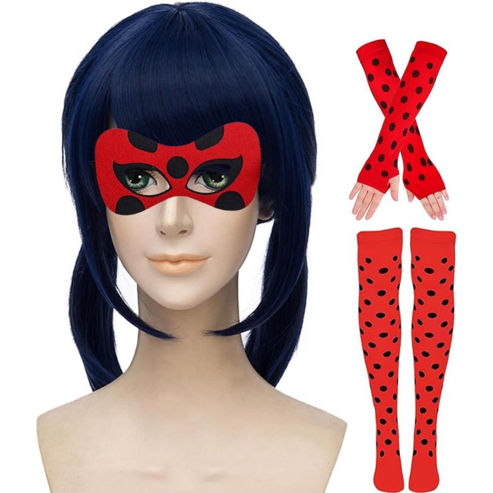 image:imageTANTAKO Lot de 5 perruques courtes bleues avec masque et gants pour femme Costume dHalloween CosplayBleu