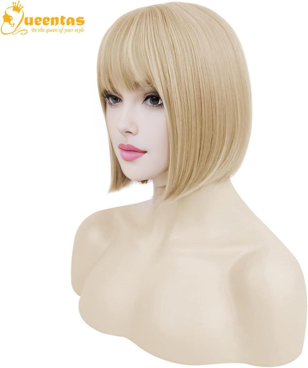 image:imageQueentas Califonia Blonde perruque courte Bob droite perruque de cheveux synthtiques avec capuchon de perruque pour femmes filles 11 quotBlonde