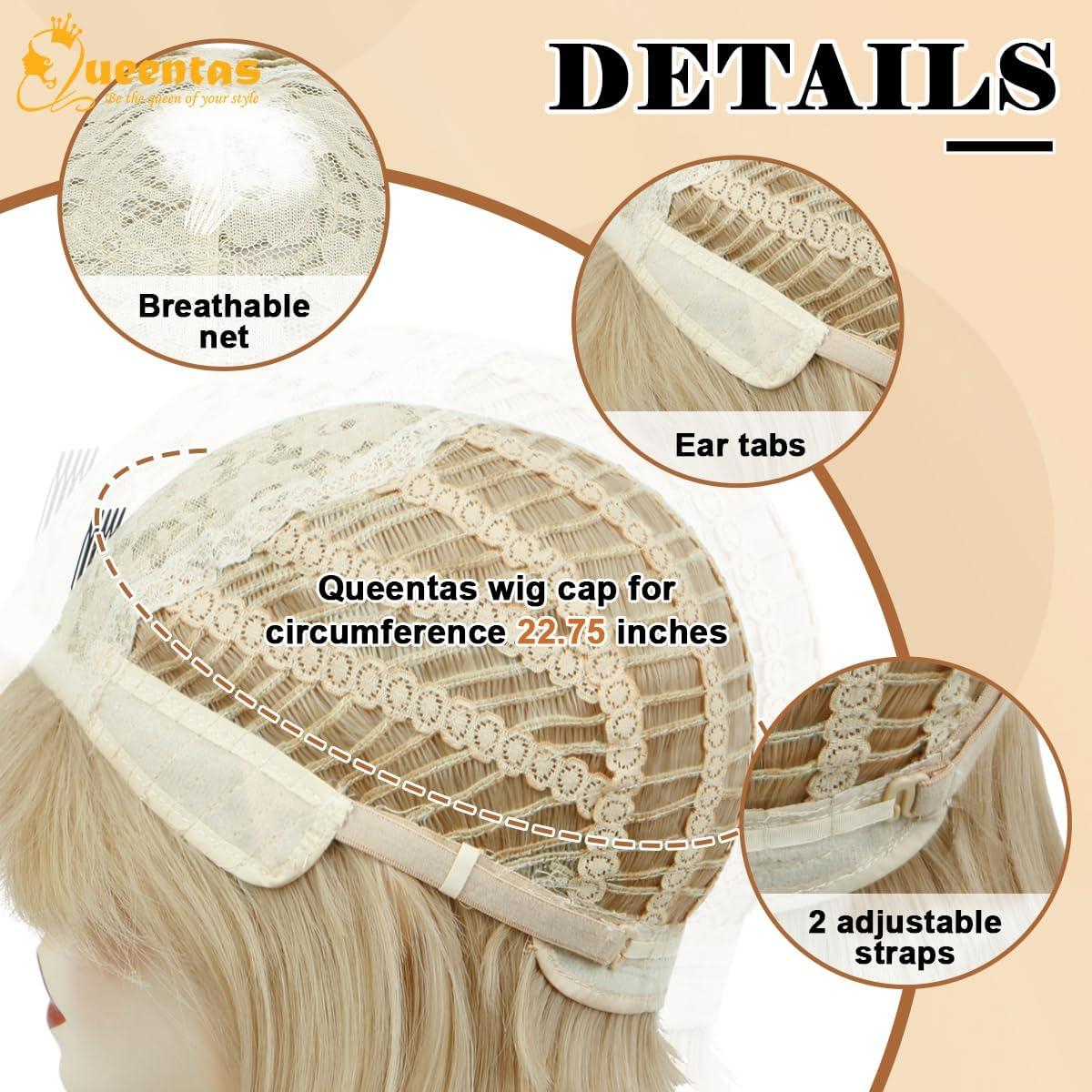 image:imageQueentas Califonia Blonde perruque courte Bob droite perruque de cheveux synthtiques avec capuchon de perruque pour femmes filles 11 quotBlonde