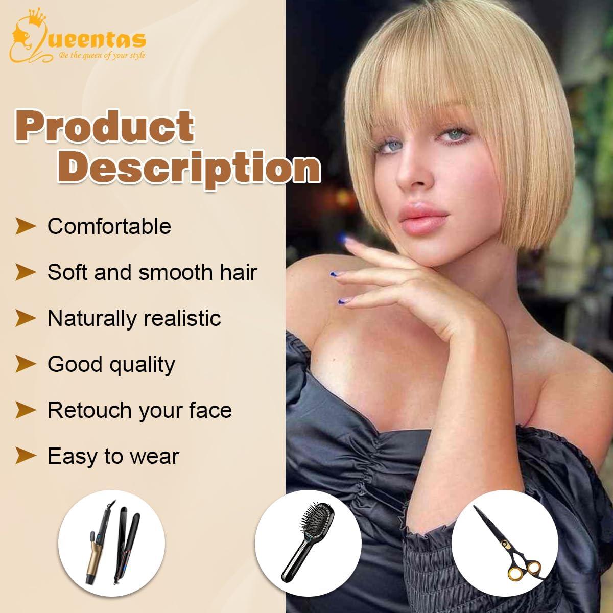 image:imageQueentas Califonia Blonde perruque courte Bob droite perruque de cheveux synthtiques avec capuchon de perruque pour femmes filles 11 quotBlonde