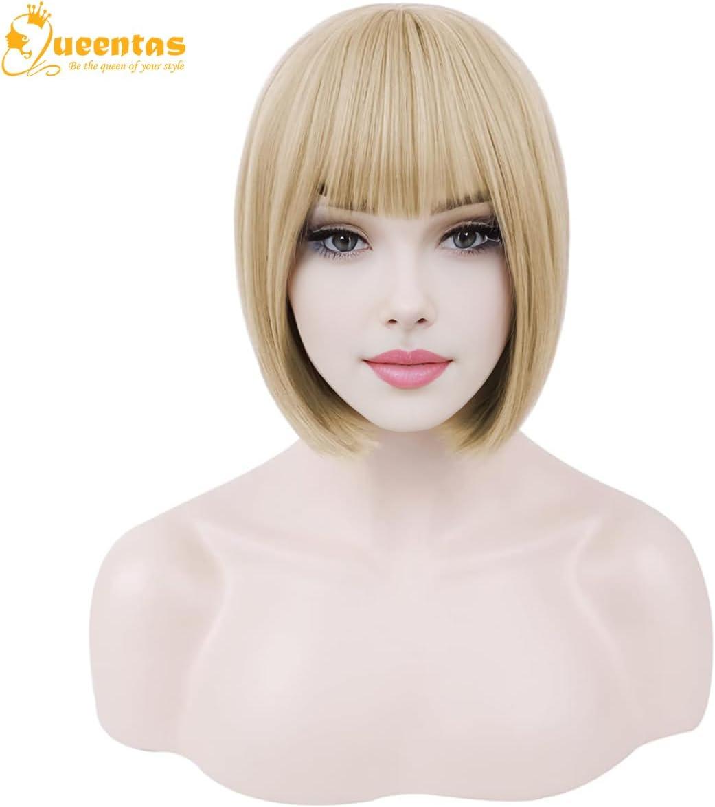 image:imageQueentas Califonia Blonde perruque courte Bob droite perruque de cheveux synthtiques avec capuchon de perruque pour femmes filles 11 quotBlonde