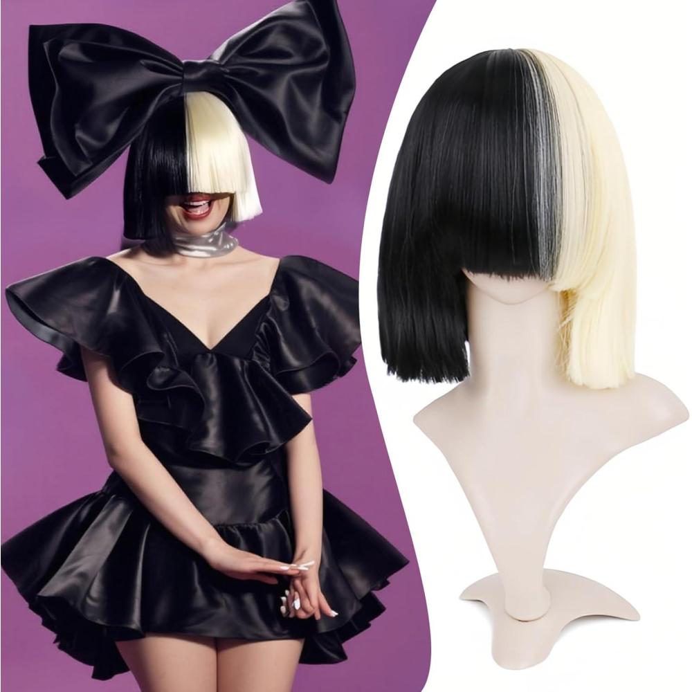 image:imageQueentas Califonia Blonde perruque courte Bob droite perruque de cheveux synthtiques avec capuchon de perruque pour femmes filles 11 quotBlonde Noir