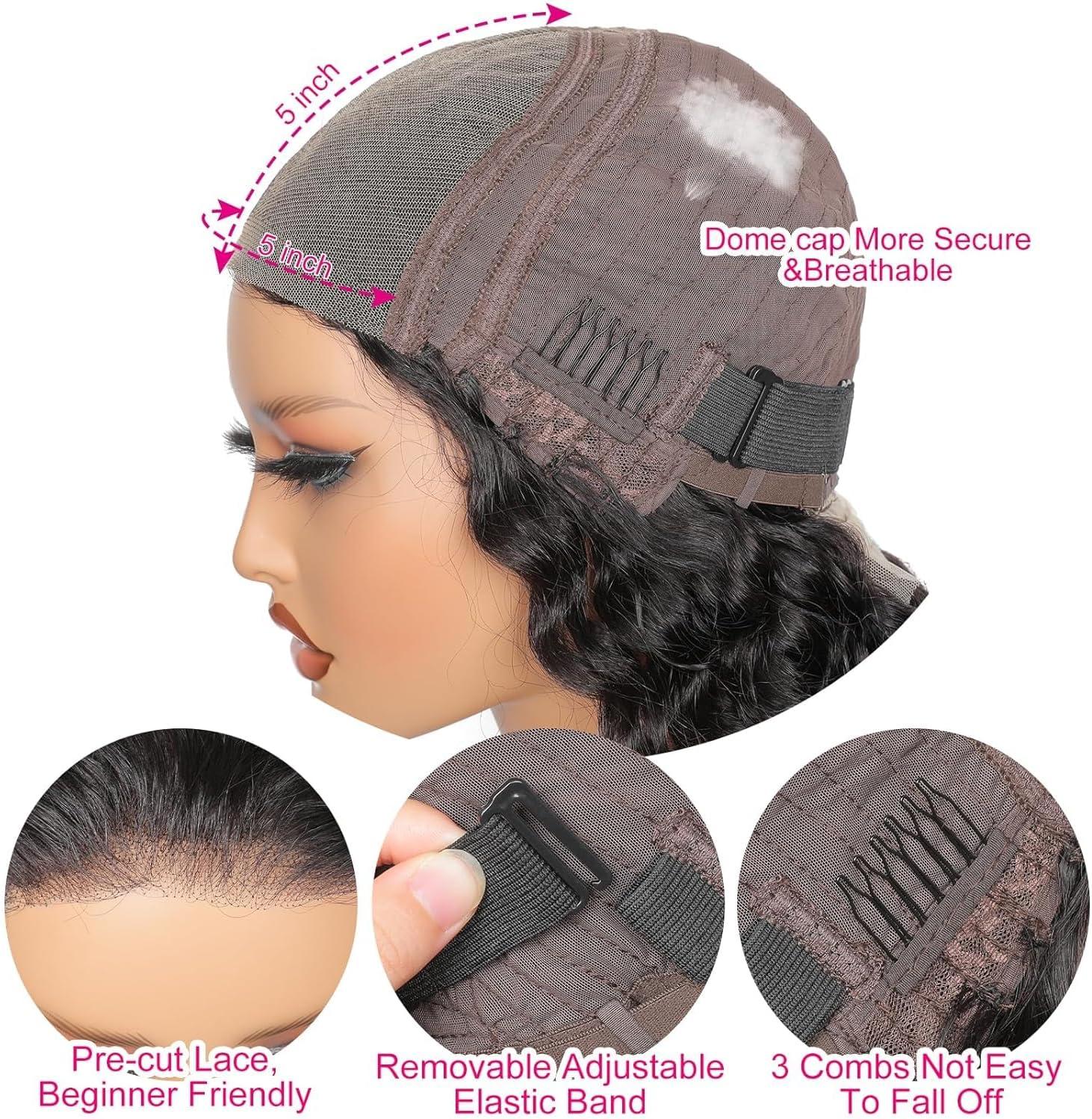 image:imageOxeyegirl 22 Pouces Perruque Femme Naturelle Brsilien 200 Densit Glueless Wig Human Hair 5x5 Lace Wig Deep Wave Perruque Cheveux Humain pas de Colle Pre Cut Lace Glueless Wigs Boucle 55cmCouleur Naturelle