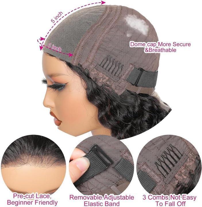 image:imageOxeyegirl 22 Pouces Perruque Femme Naturelle Brsilien 200 Densit Glueless Wig Human Hair 5x5 Lace Wig Deep Wave Perruque Cheveux Humain pas de Colle Pre Cut Lace Glueless Wigs Boucle 55cmCouleur Naturelle
