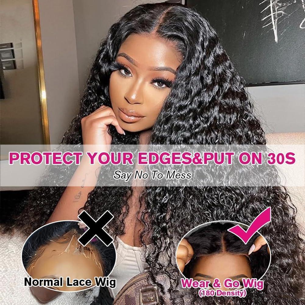 image:imageOxeyegirl 22 Pouces Perruque Femme Naturelle Brsilien 200 Densit Glueless Wig Human Hair 5x5 Lace Wig Deep Wave Perruque Cheveux Humain pas de Colle Pre Cut Lace Glueless Wigs Boucle 55cmCouleur Naturelle