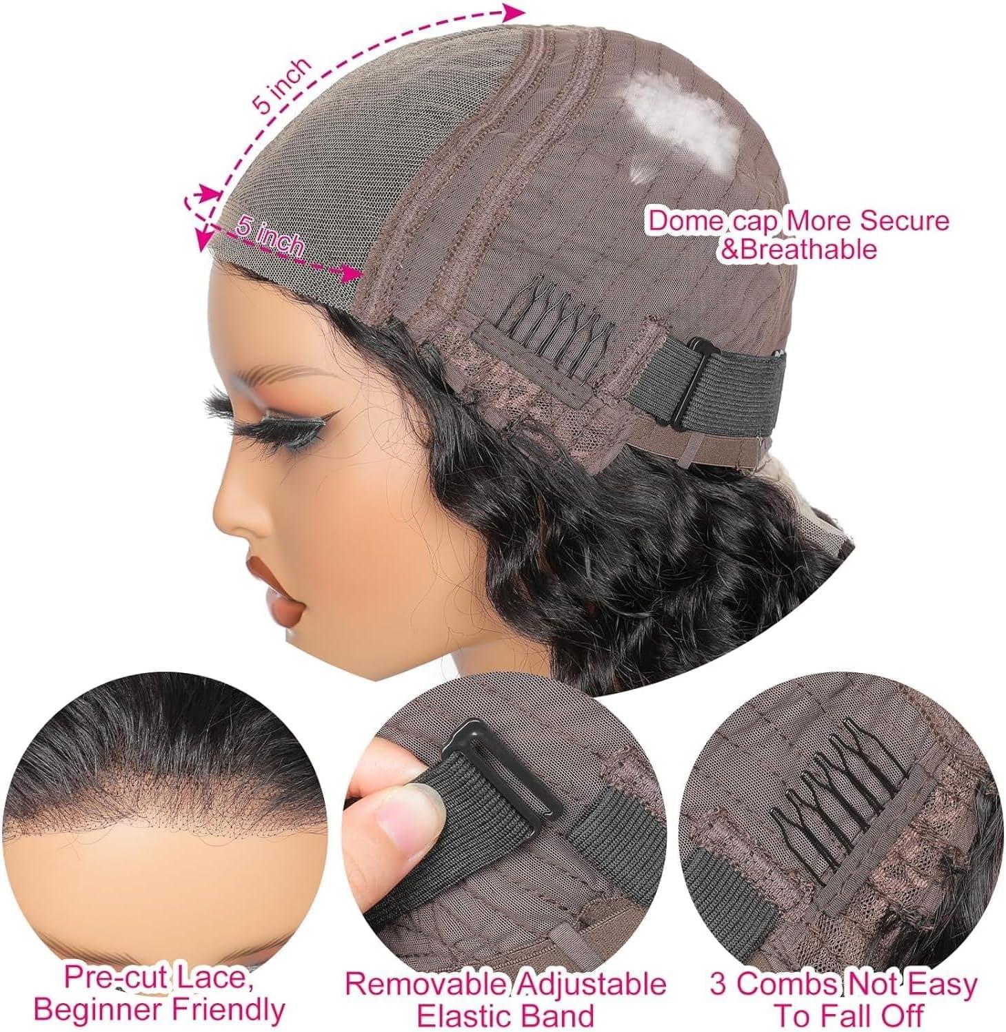 image:imageOxeyegirl 22 Pouces Perruque Femme Naturelle Brsilien 200 Densit Glueless Wig Human Hair 5x5 Lace Wig Deep Wave Perruque Cheveux Humain pas de Colle Pre Cut Lace Glueless Wigs Boucle 55cmCouleur Naturelle