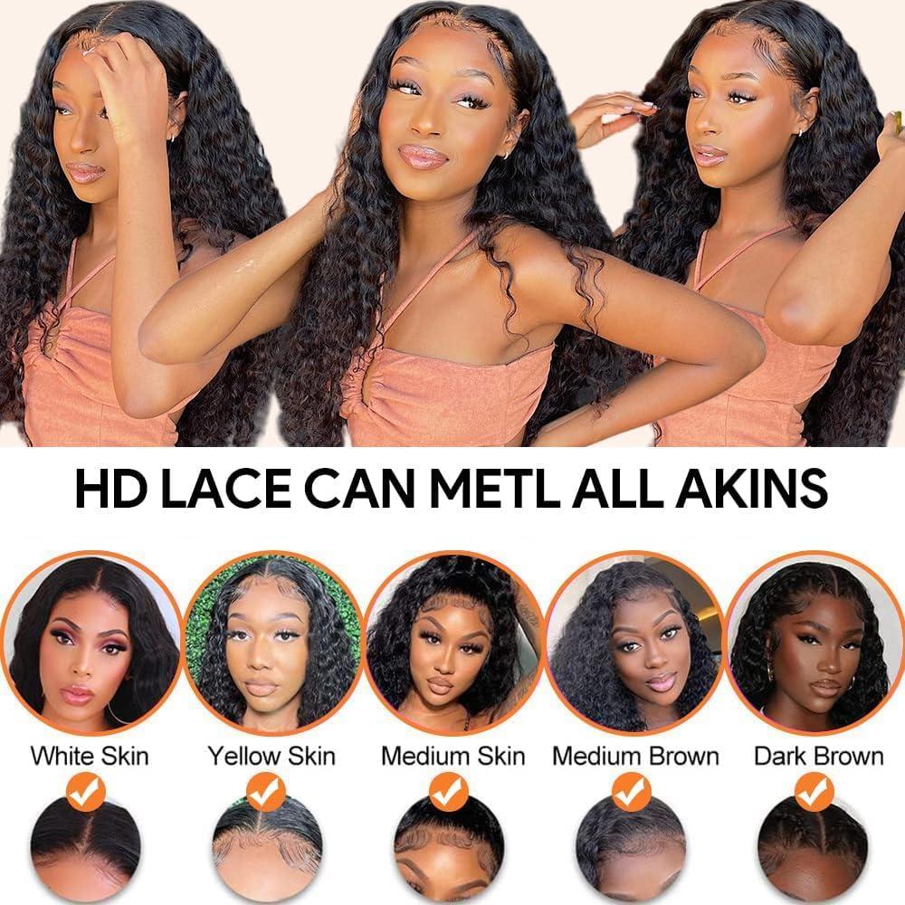 image:imageOxeyegirl 22 Pouces Perruque Femme Naturelle Brsilien 200 Densit Glueless Wig Human Hair 5x5 Lace Wig Deep Wave Perruque Cheveux Humain pas de Colle Pre Cut Lace Glueless Wigs Boucle 55cmCouleur Naturelle