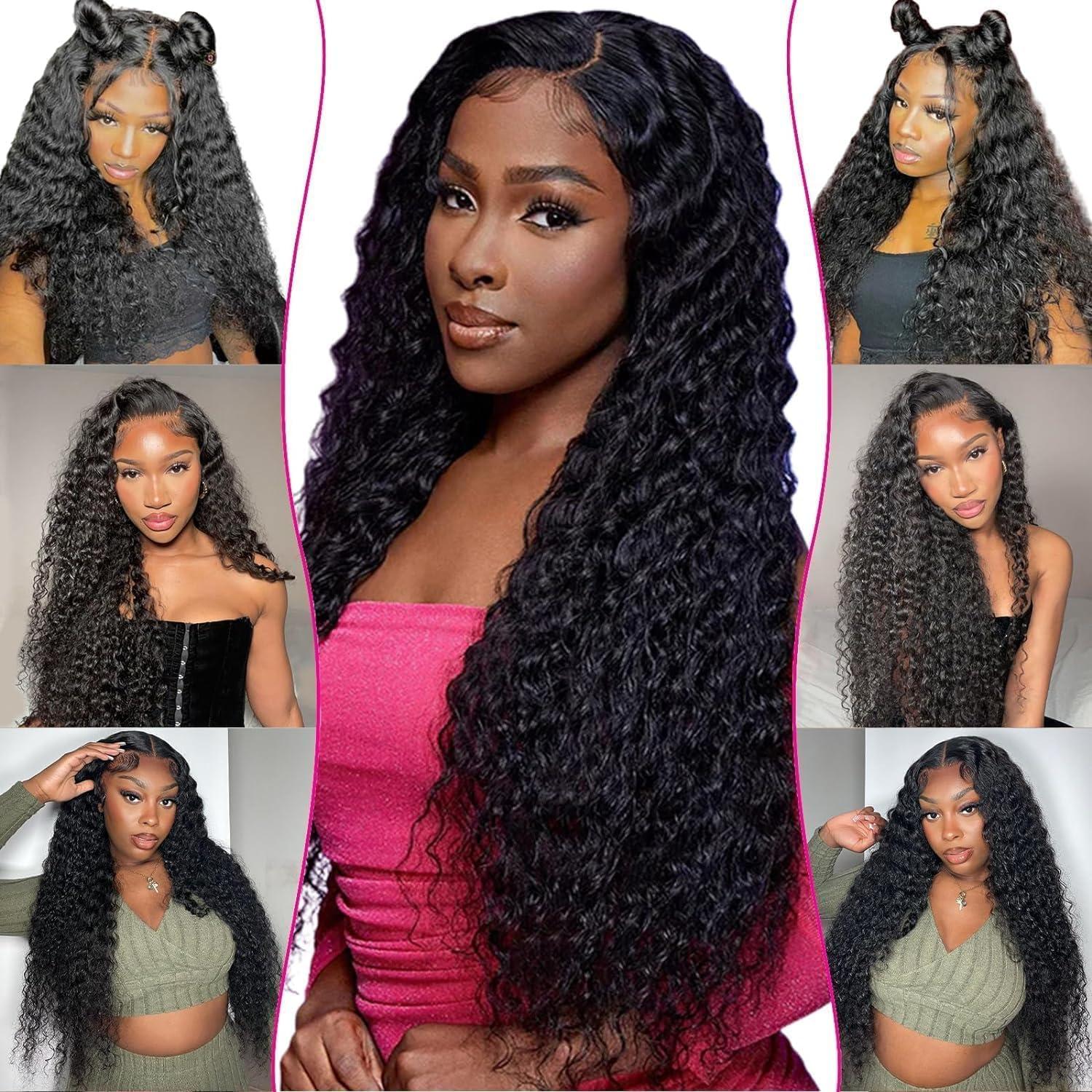 image:imageOxeyegirl 22 Pouces Perruque Femme Naturelle Brsilien 200 Densit Glueless Wig Human Hair 5x5 Lace Wig Deep Wave Perruque Cheveux Humain pas de Colle Pre Cut Lace Glueless Wigs Boucle 55cmCouleur Naturelle