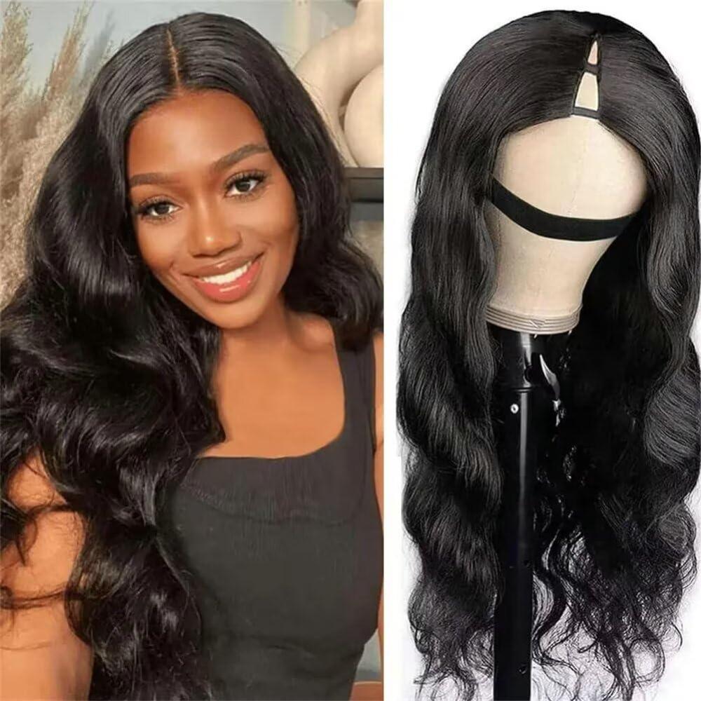 image:imagePerruque Femme Naturelle Brsilien V Part Human Hair Body Wave  Cheveux Humain Upgrade U Part Glueless Pour Femmes  20 Pouces Long Sans ColleNatural Color
